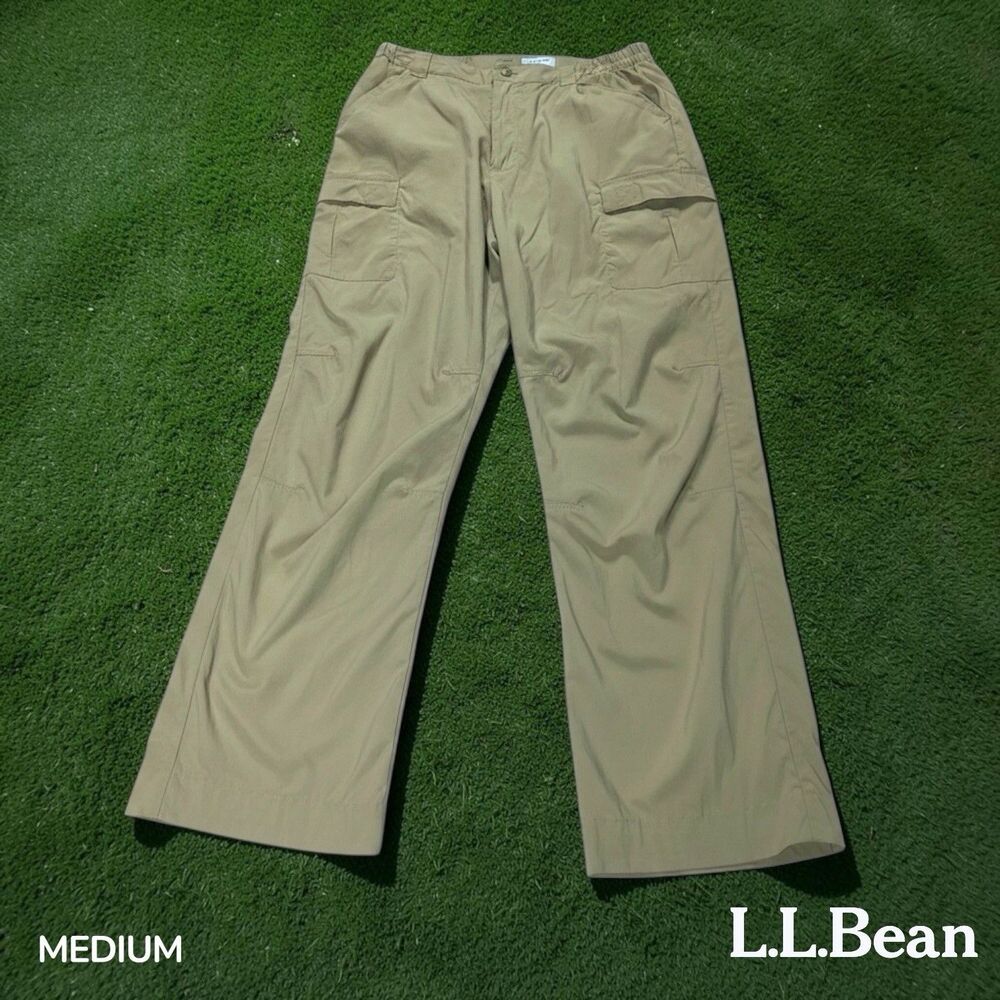 LL Bean Pants Mens MED‎ Tan Stretch Nylon Hiking Climbing Outdoors Pockets